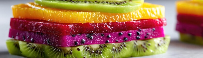 Fruit combo concept. Vibrant layered fruit slices showcasing freshness and color.