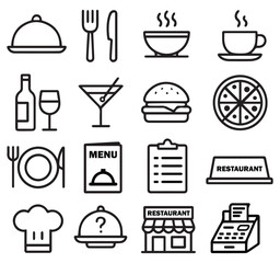 Black Restaurant Icons Set – Menu Symbols PNG & EPS Vector