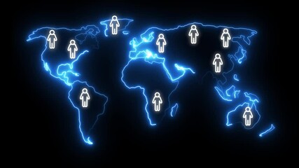 Social network connection and communication people icon. global internet technology on map. human resources digital. Network of multiple profile icons and data processing over world map. - Powered by Adobe