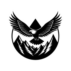Eagle flying over mountains emblem vector illustration isolated on a white background