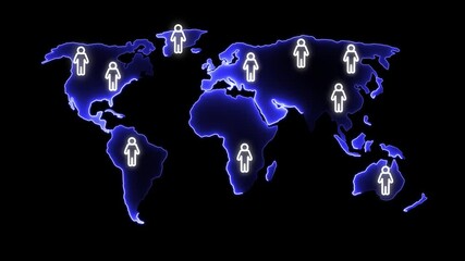 Social network connection and communication people icon. global internet technology on map. human resources digital. Network of multiple profile icons and data processing over world map. - Powered by Adobe