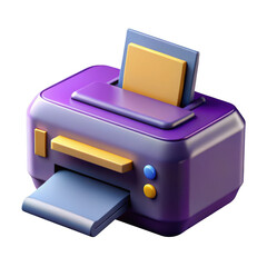 3d cartoon printer purple and yellow design isolated on transparent background