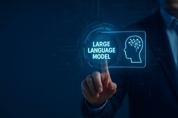 Person Interacting with a Digital Display of Large Language Model Concept Illustrating Artificial Intelligence and Big Data Technologies