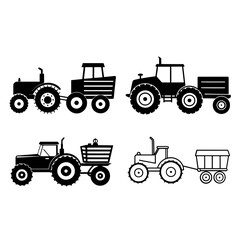 Agricultural tractor and wagon (trailer). silhouette vector