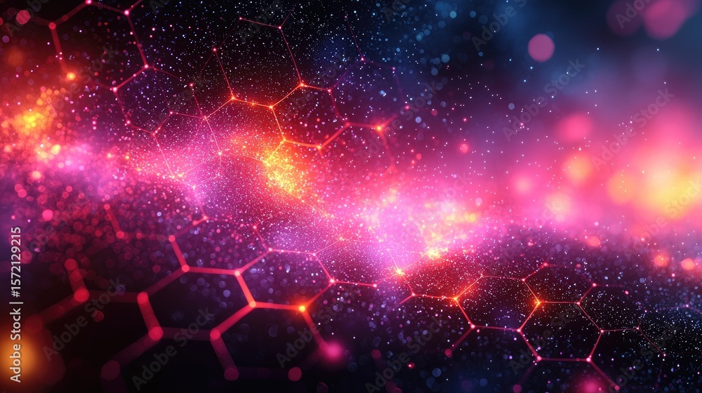 Aufkleber abstract glowing hexagon network background with scattered lights