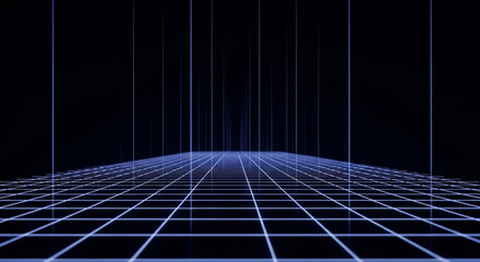 Futuristic Neon Grid Landscape: Abstract Background & Digital Horizon Cyberpunk Grid World: Retro-Futuristic Digital Floor & Dark Space