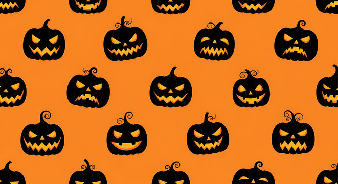 Spooky Halloween Jack-o'-Lantern Pattern Festive Orange Background