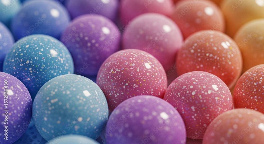 Poster array of speckled spheres in pastel hues creating a vibrant and textured surface pattern