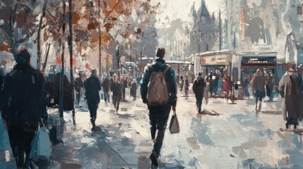 Obraz premium Impressionistic street scene capturing the anonymous crowd in an urban environment