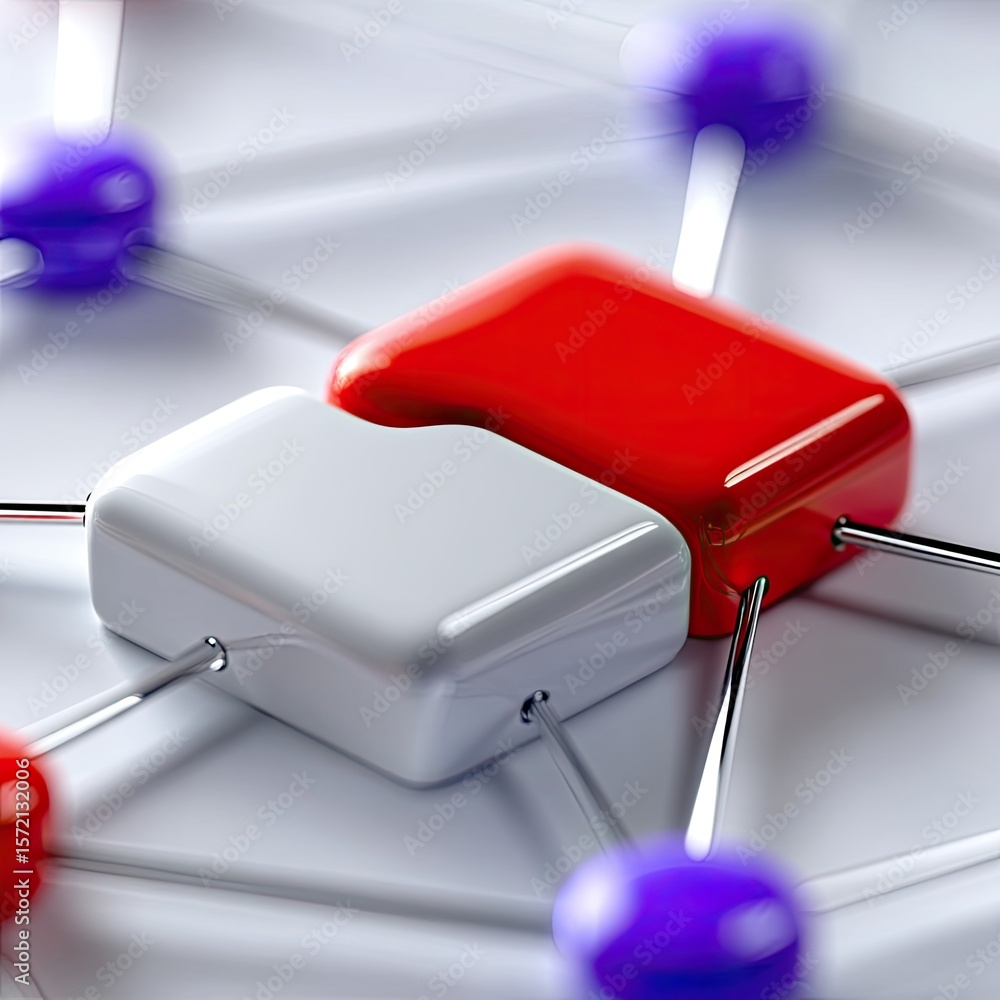 Poster abstract network connection red and white geometric shapes 3d rendering