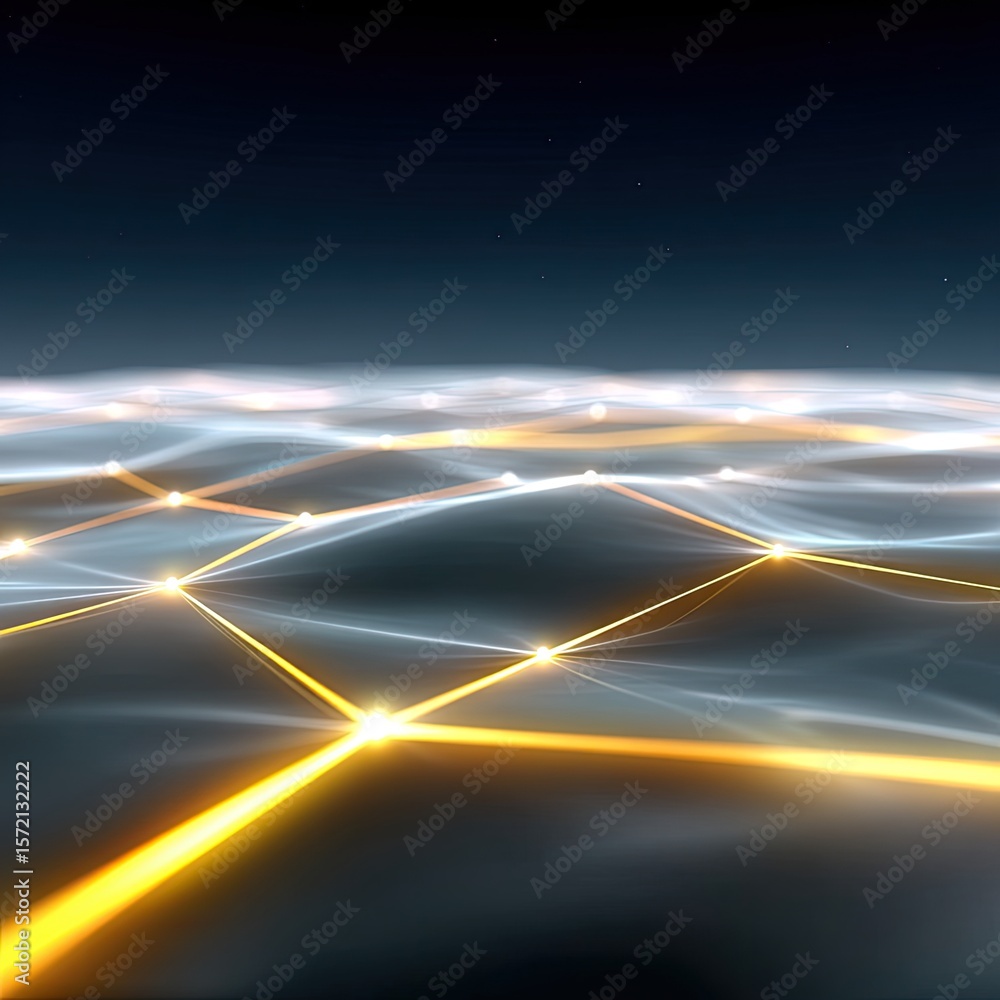 Poster abstract network connections mesh with glowing orange nodes