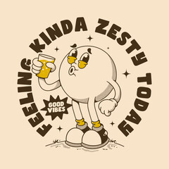 Retro Cartoon Character Art Holding Drink with Fun Zesty Expression