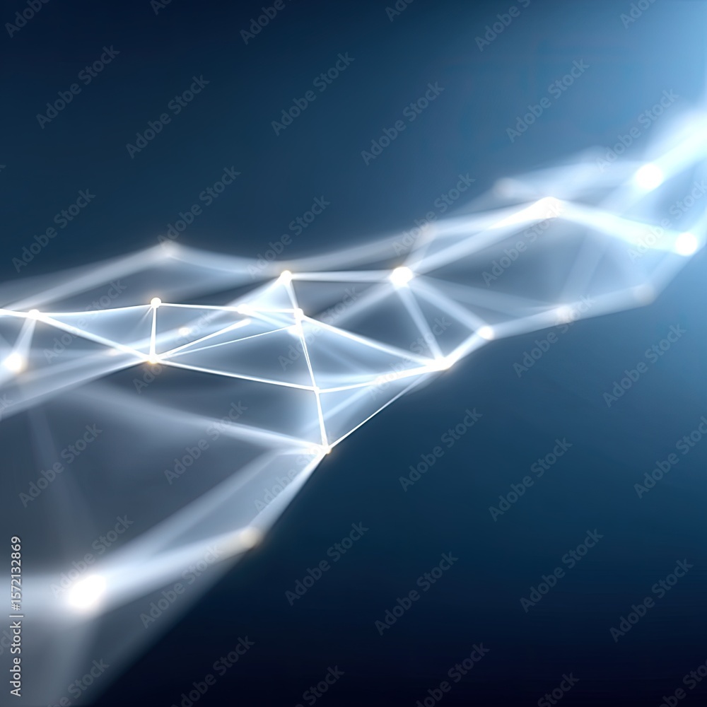 Poster abstract network of glowing white lines and points on dark blue background
