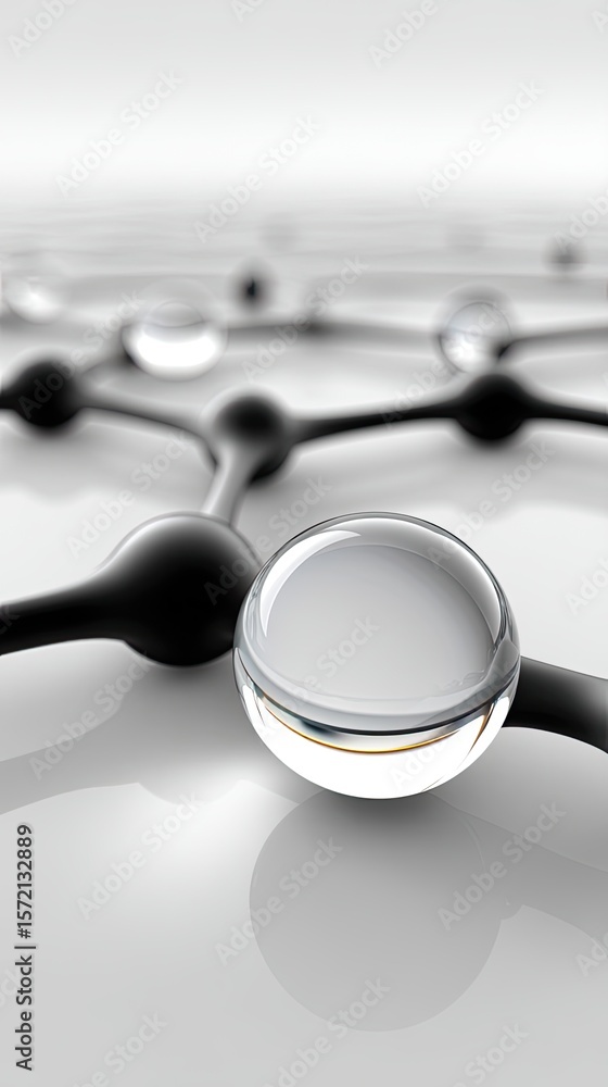 Poster abstract network of shiny spheres and black nodes