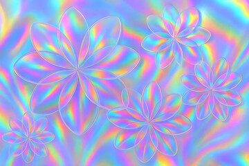 Abstract floral shapes with translucent petals over iridescent background isolated on a transparent background
