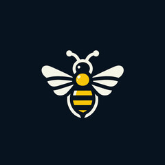 Bee with yellow body and white wings on a navy blue background