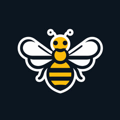 Cartoon bee illustration with yellow body white wings and black stripes