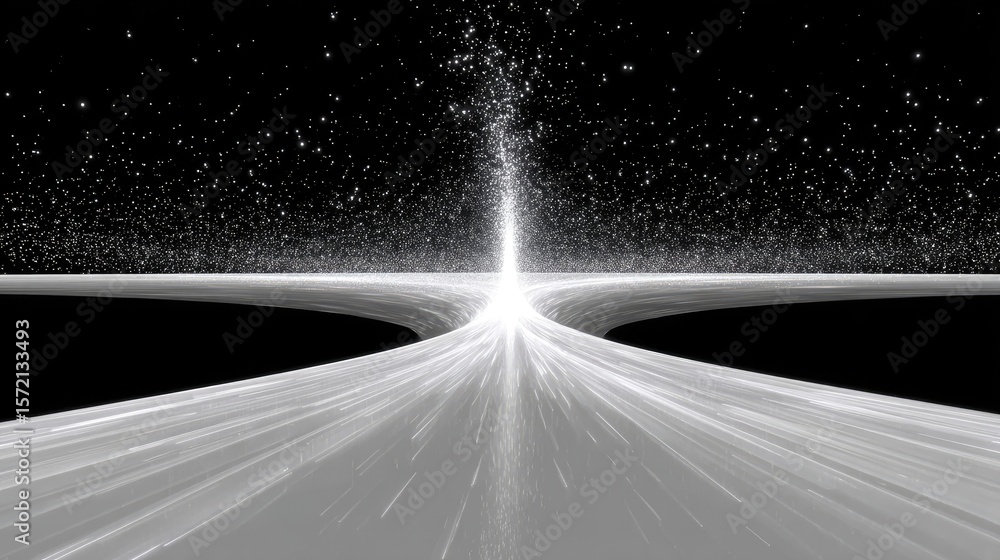 Aufkleber abstract particle flux animation: glowing white rays on black background