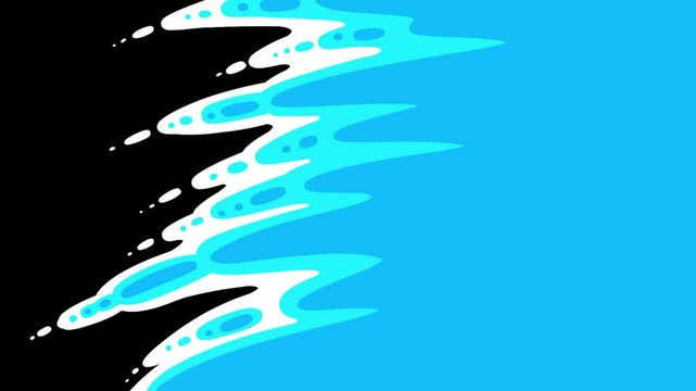 Water splash animation with dynamic blue and white liquid on black screen. Stylized 2D looping animation transition.