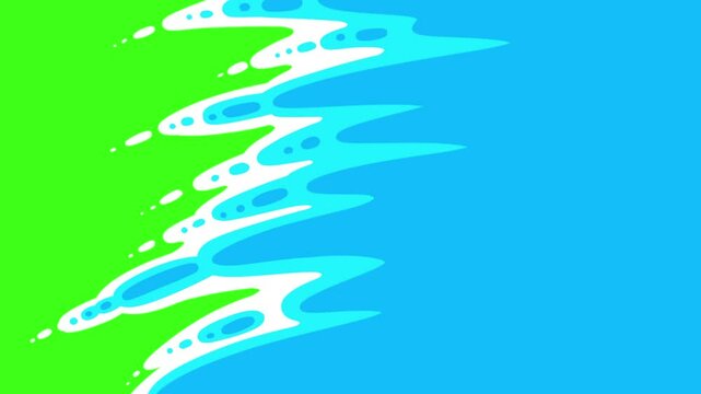 Water splash animation with dynamic blue and white liquid on green screen. Stylized 2D looping animation transition.