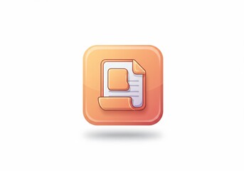 Glossy peach document icon with folded corner and shadow on white background