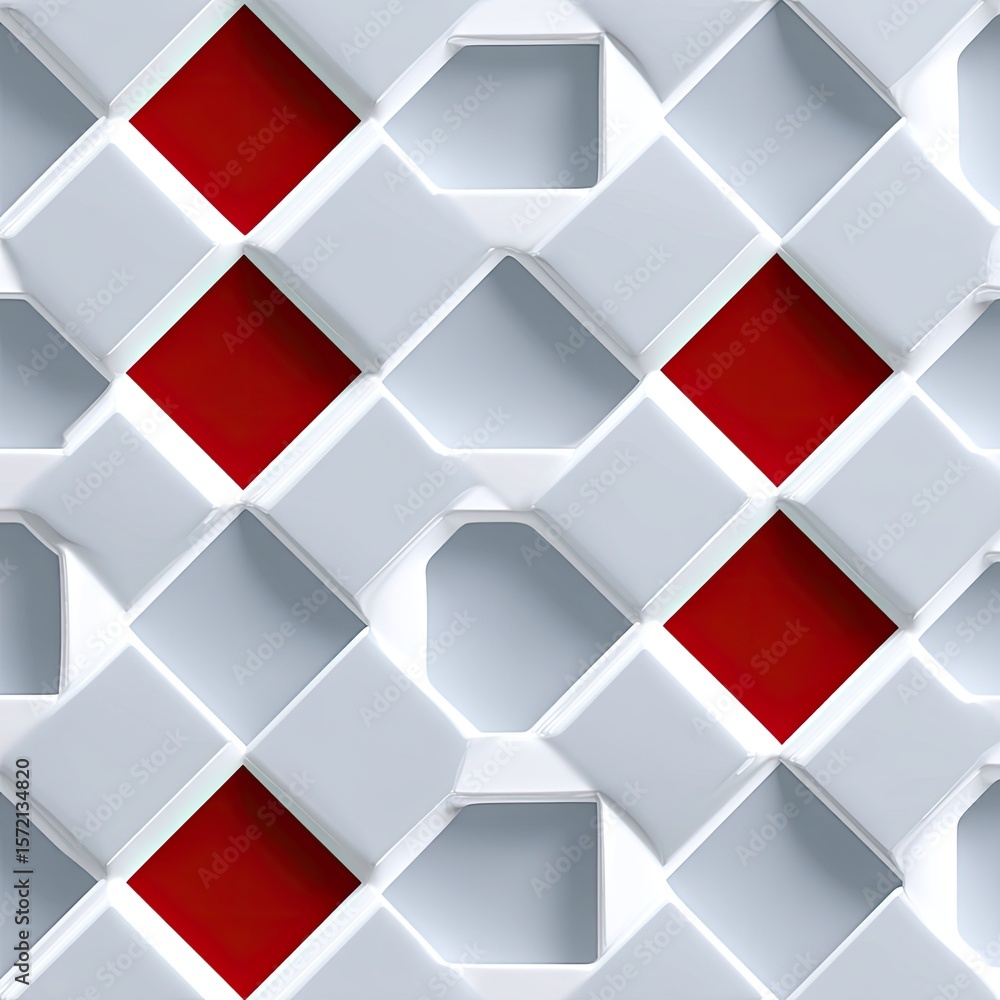 Poster Abstract Red and White Geometric Pattern with Octagonal Stars and Squares