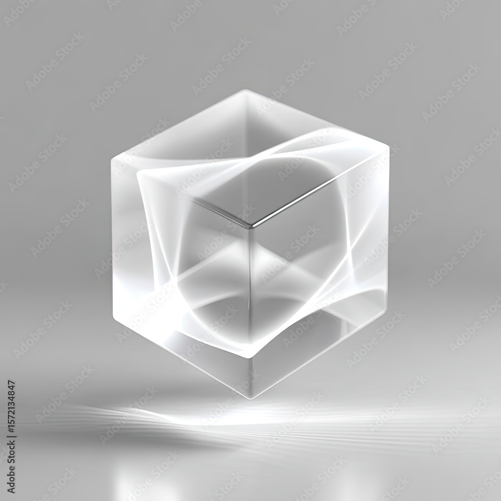 Poster abstract rotating cube wireframe in grey