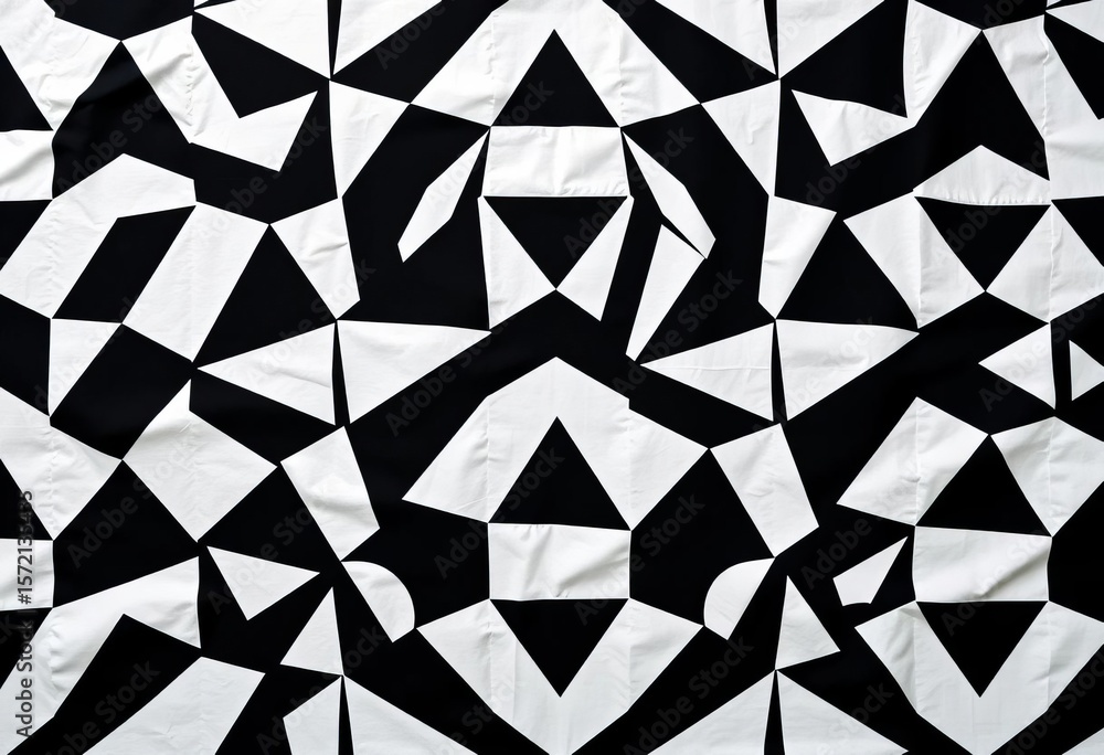 Poster geometric black and white textile with repeating angular shapes, minimal, repeating