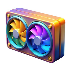 3d colorful dual fan cooler isolated on transparent background