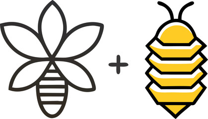 Line‑icon of a beehive, pollination vector with white background.