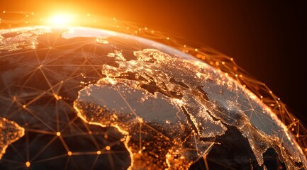 Digital Globe of Europe and Africa with Network Connections in Warm Orange and Gold Tones
