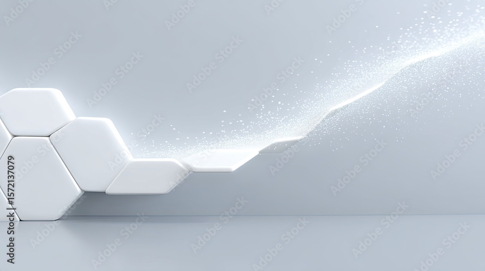 Aufkleber abstract white hexagon flow digital data stream