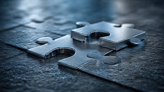 Metallic puzzle pieces fitting together