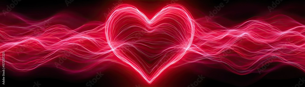 Poster cardiac output concept. illuminated heart shape with glowing waves and vibrant colors.