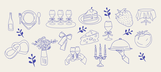 Chalk Food Illustrations in Italian Sketch Style Wine, Cheese, Charcuterie Icons