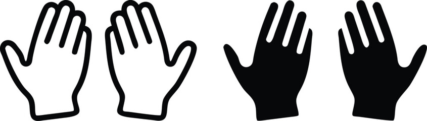 Gloves Icon Set, Black and White Vector, Protective Handwear Silhouette Outline Illustration