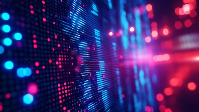 Abstract digital display with vibrant colors and glowing lines. - Powered by Adobe