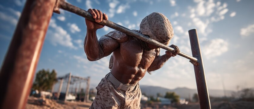 Muscular man working out outdoors