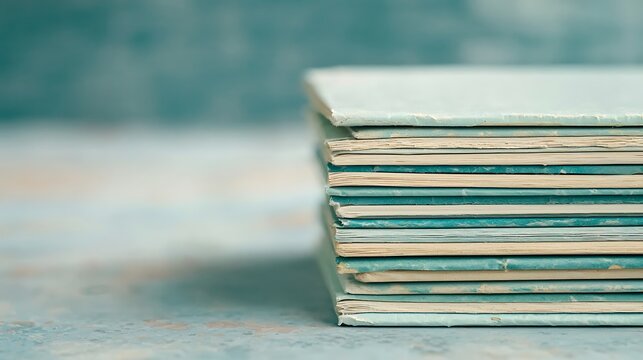 Vintage Teal Books Stacked Close-up Texture