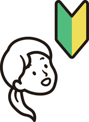 初心者マークと笑顔の女性の顔のシンプルなアイコンイラスト素材