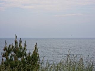 Peaceful natural landscape, sky and sea and clouds calm and beautiful seascape background,...