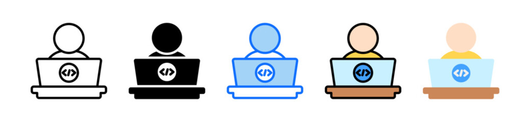 Software Developer Icon Set Multiple Style Collection