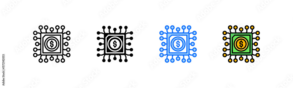 Poster fintech icon set multiple style collection