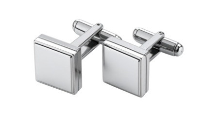 Modern square metal cufflinks isolated on transparent background