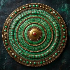 Circular green gemstone mosaic on brass frame