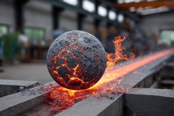 Molten metal sphere on conveyor
