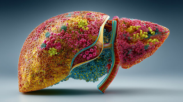 3D Micrographic Illustration of Steatotic Liver with Fat Deposits