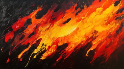 A fiery abstract design with bright streaks of orange, red, and yellow glowing against a dark background, creating a sense of intense heat and energy