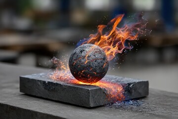Molten sphere on stone