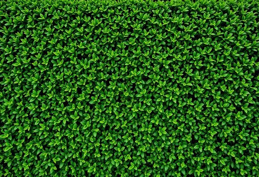 Dense, green boxwood hedge wall in three views, design, plant